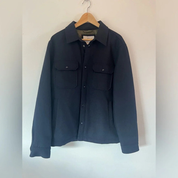 Alaskan Padded Duck Down Italian Wool Blend Melton Blue Overshirt Size Large - Picture 2 of 13